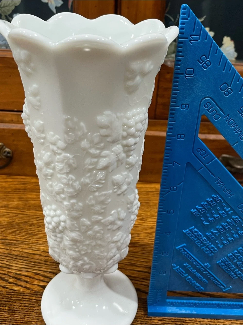 Vintage Westmoreland Paneled Grape Milk Glass Vase 11.5” Tall